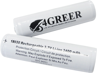 4GREER 18650 Protected High Top 2400 mAh Li-ion rechargeable Battery